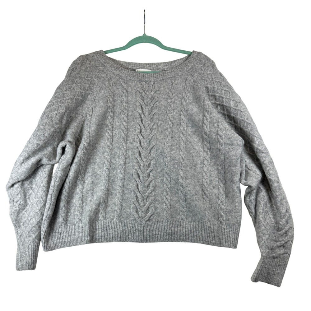 H&M Gray Cable‎ Knit Crewneck Sweater Women's Size Large Casual Cozy Wool Blend